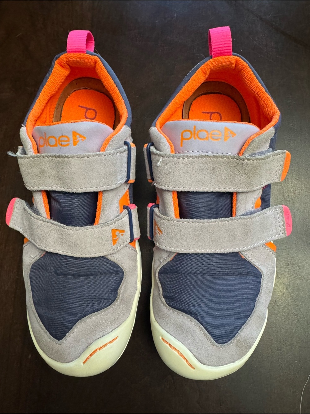 PLAE Kids Navy, Orange & Gray Velcro Sneakers with Pink Pull Tabs